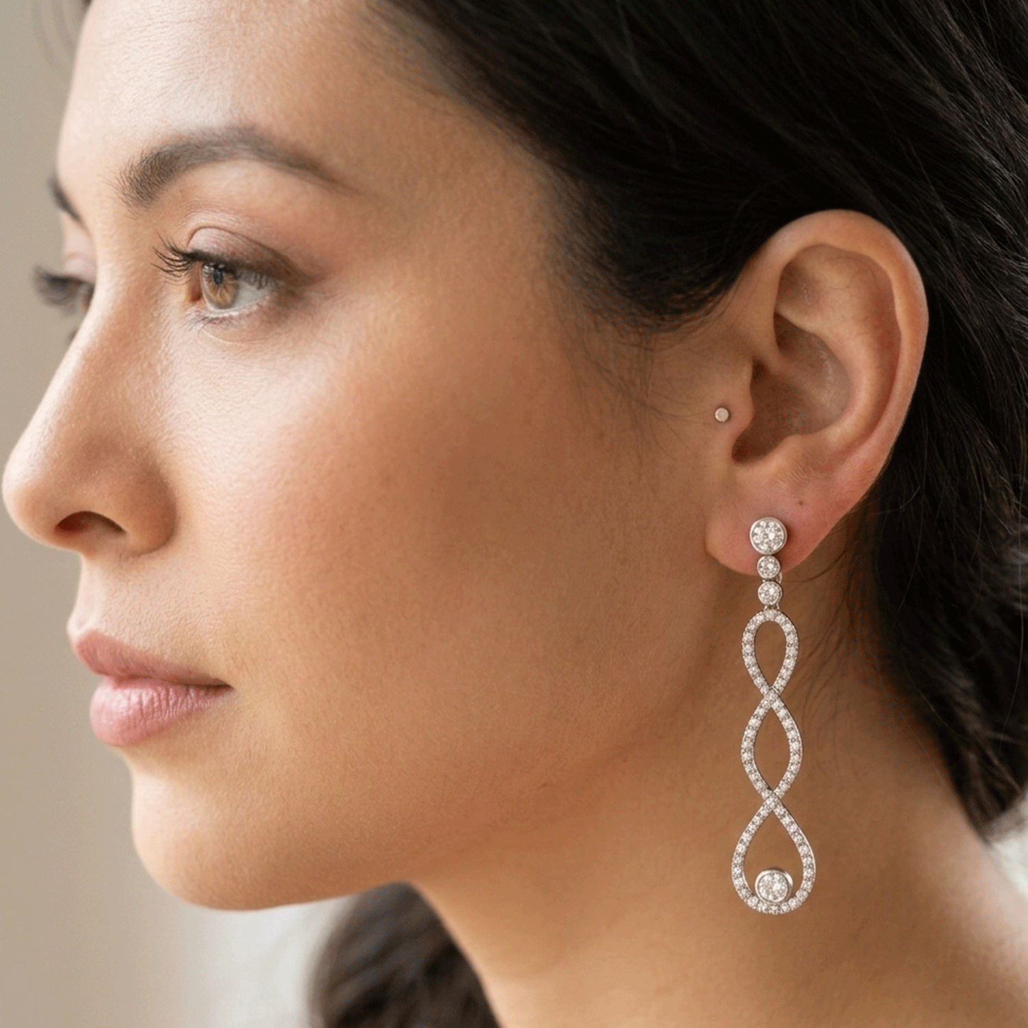 Long Platinum and Diamond Hoops