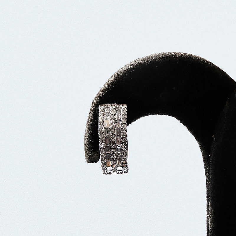 White Gold Hoops, Round and Baguette Diamonds