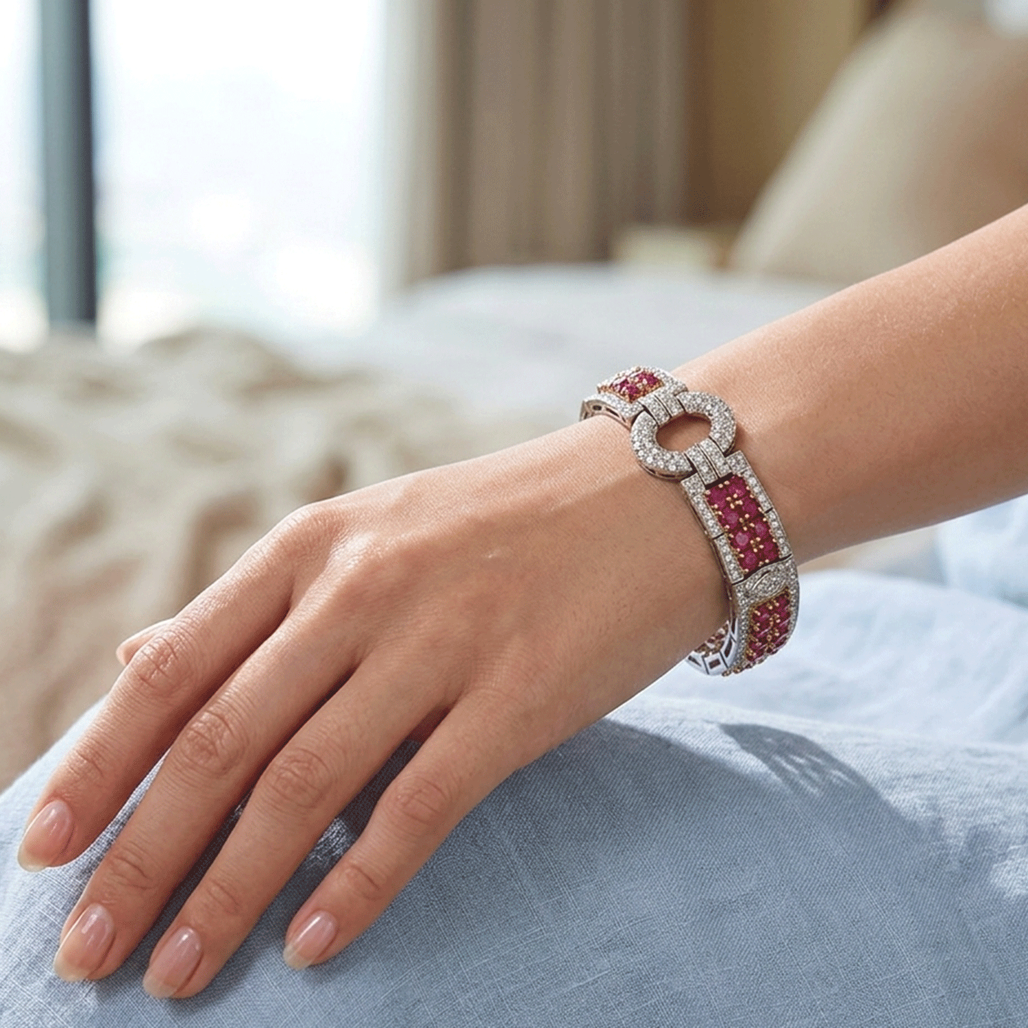 Important white gold, diamonds and rubies bracelet