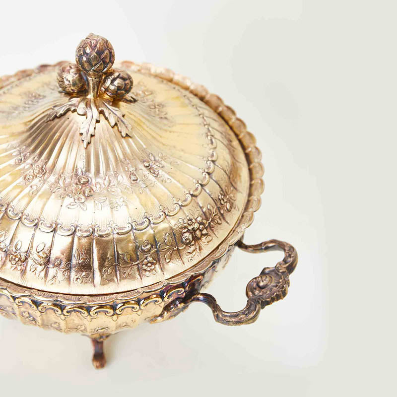 German Soup Tureen in Gilded Silver 'Argent Vermeille' with Fruit Motifs