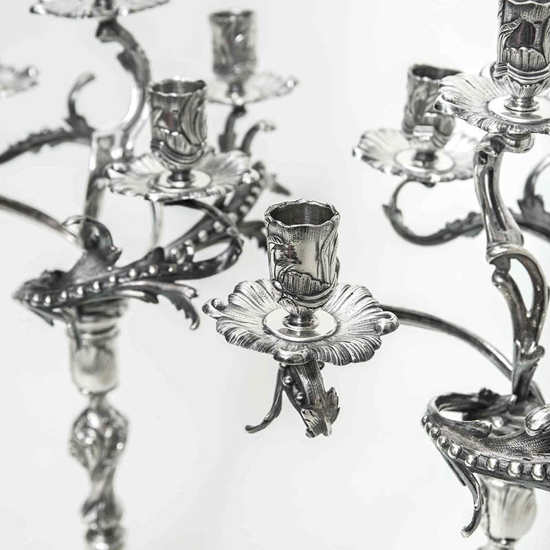 Austro-Hungarian 5-Light Silver Candelabras, 19th Century