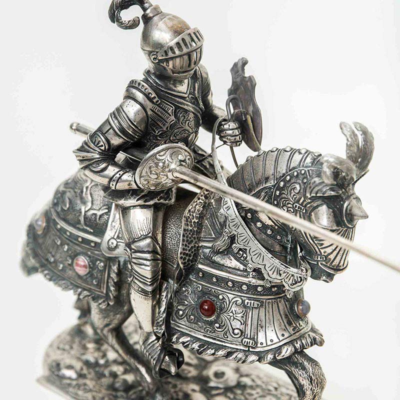 Medieval Jousting Sculptures in Silver and Ivory