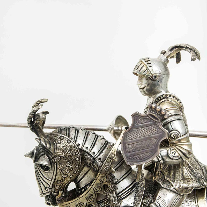 Medieval Jousting Sculptures in Silver and Ivory
