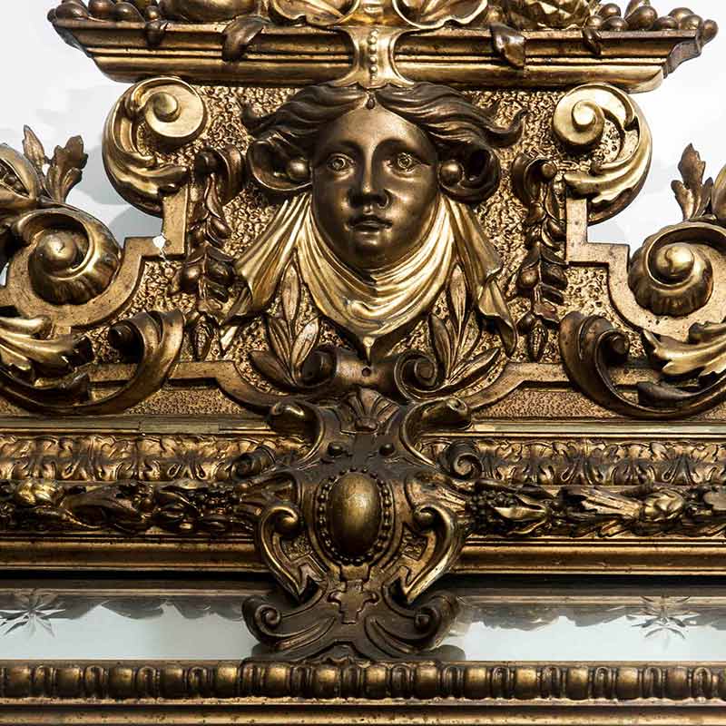 French Mirror with Beveled Glass and Gilt Gold Frame, Circa 1880
