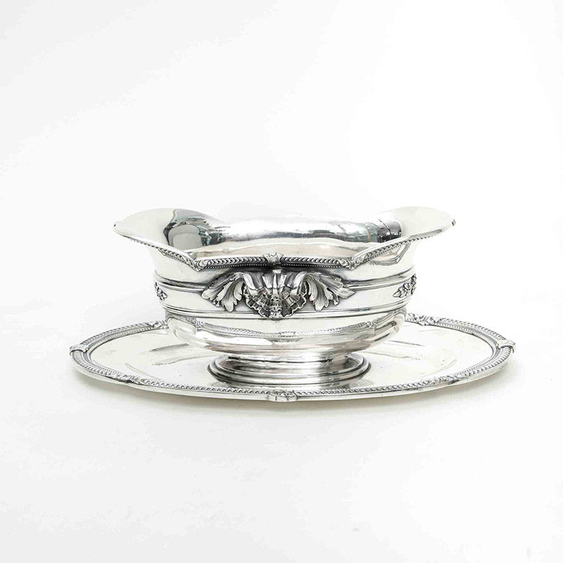 French Gravy Boat with Presentoir in Silver, Circa 1920