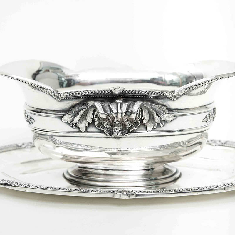 French Gravy Boat with Presentoir in Silver, Circa 1920