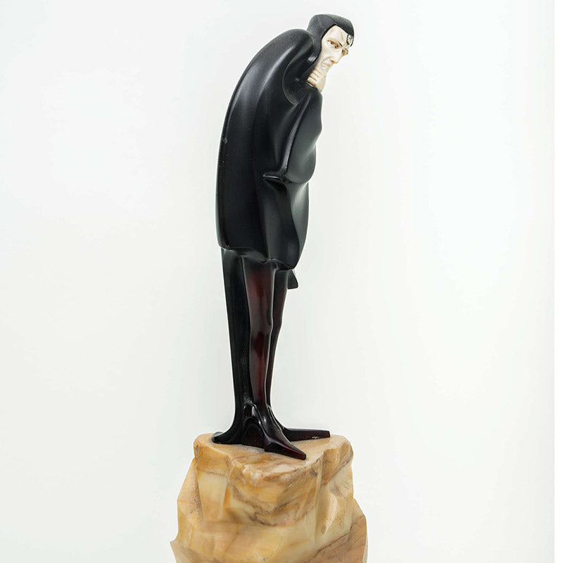 'Mephistopheles', Bronze and Ivory Sculpture with Unusual Marble Base, Signed Roland Paris