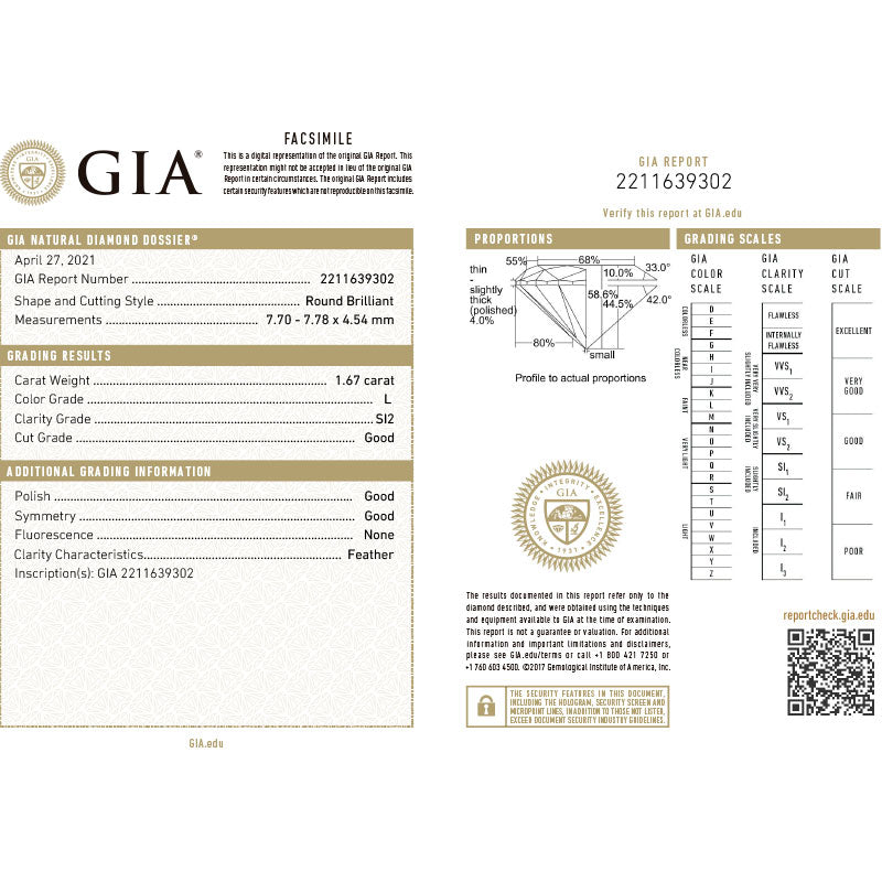 14k gold solitaire with 1.67ct GIA brilliant