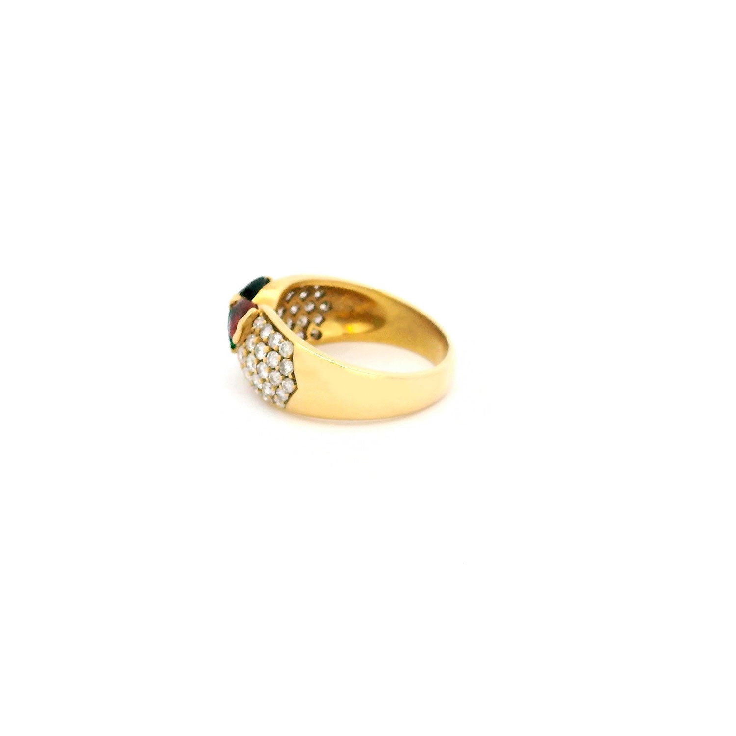 Anillo de Oro con Brillantes, Esmeralda, Zafiro y Rubí