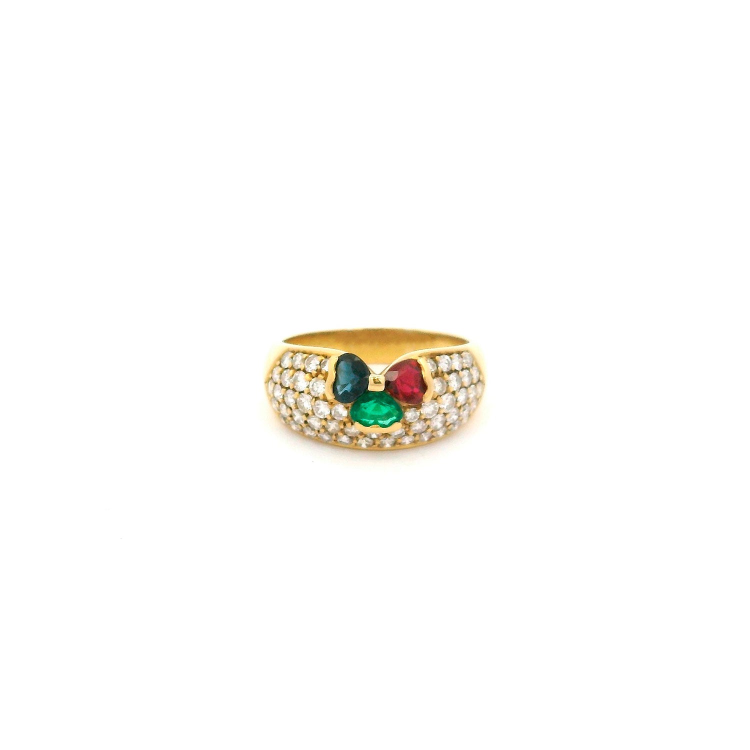 Anillo de Oro con Brillantes, Esmeralda, Zafiro y Rubí
