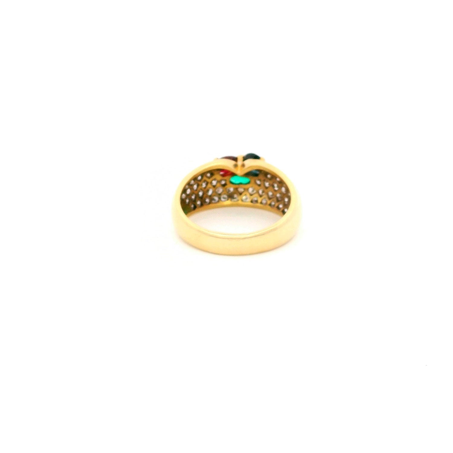 Anillo de Oro con Brillantes, Esmeralda, Zafiro y Rubí