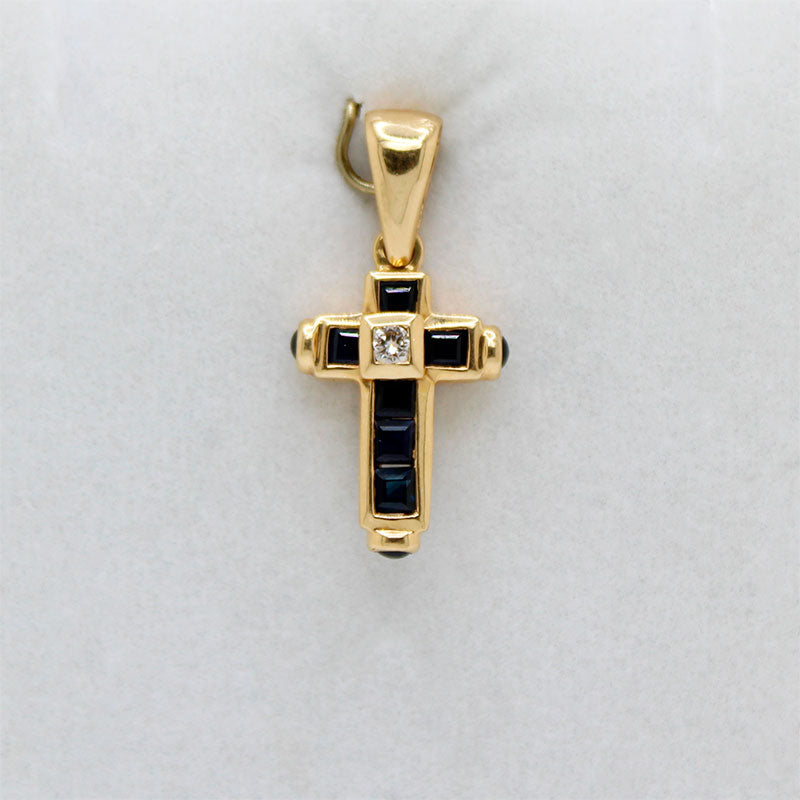 Cruz de Oro con Zafiros 0,68ct y Brillante 0.6ct