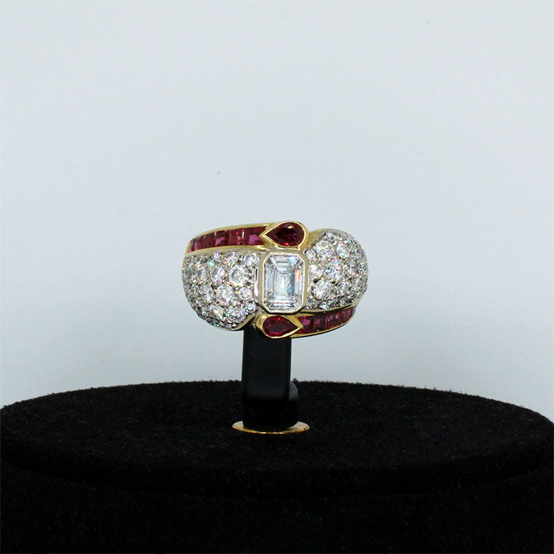 Gold and Platinum Ring with a Dazzling Combination of Natural Diamonds and Rubies