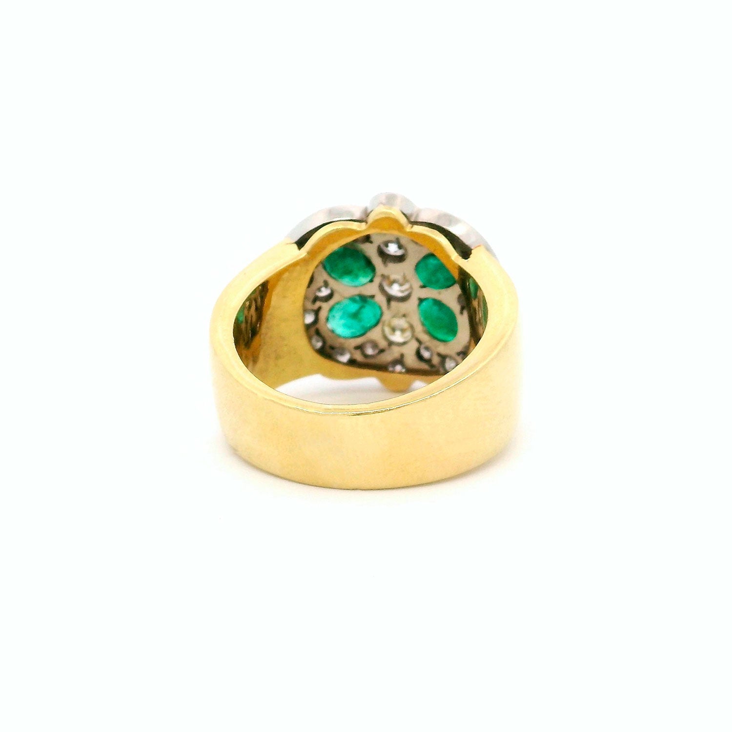 Yellow Gold and White Gold Ring with Diamonds and Emeralds