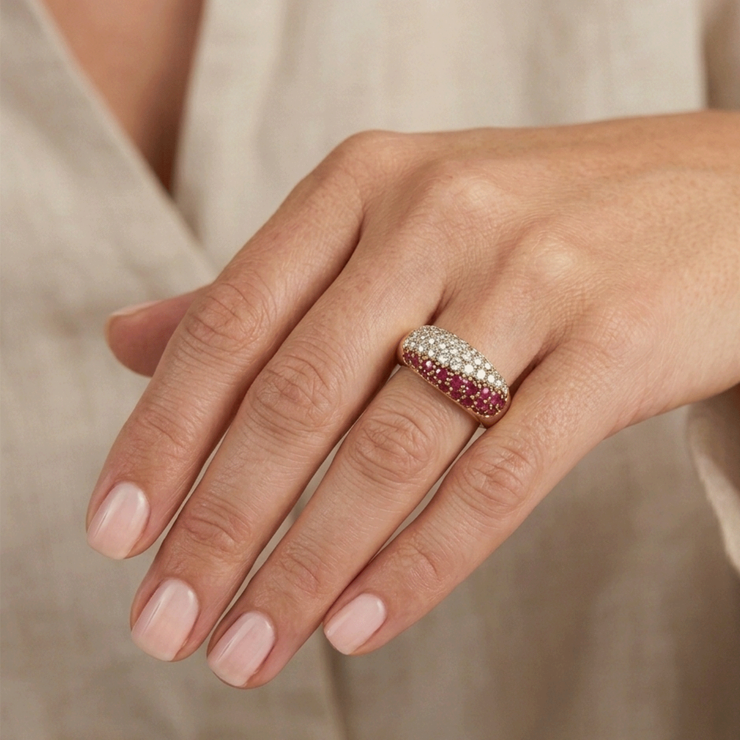 Yellow and White Gold Ring with 0.47ct Diamonds and 0.57ct Rubies