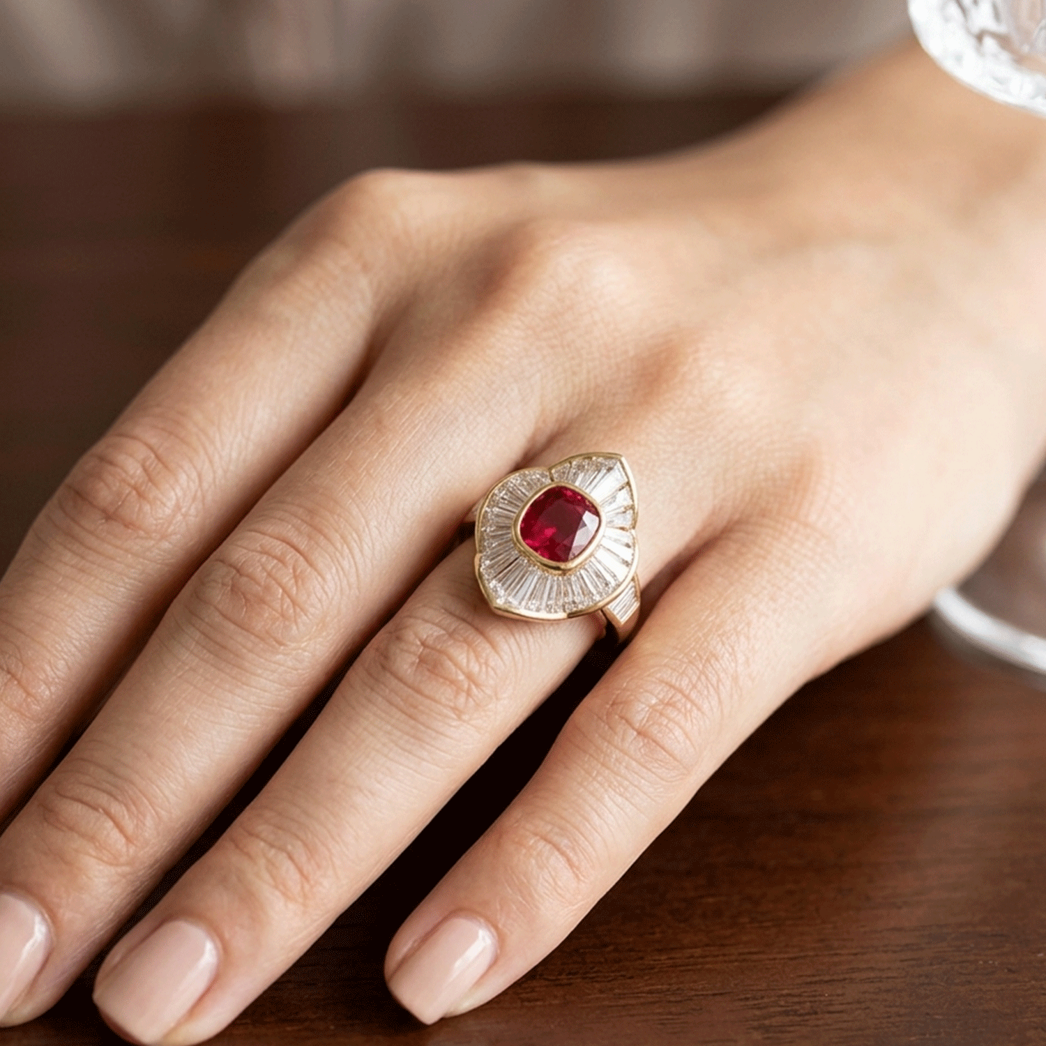 Anillo de Oro 18k con Rubí Natural AGL Rodeado de Brillantes