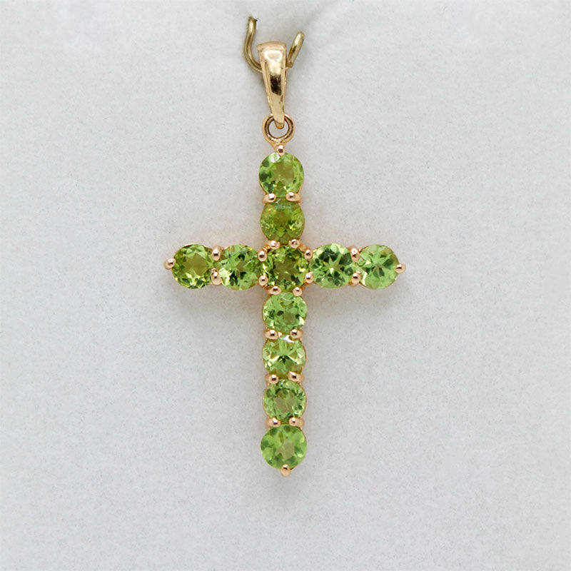 14k Gold Cross with Green Stones