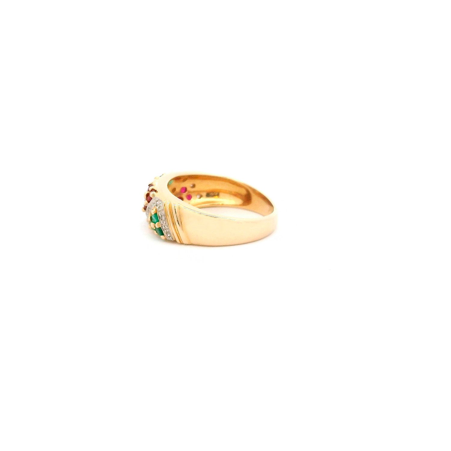 14K Gold Ring with Diamonds, Rubies, Emeralds and Sapphires