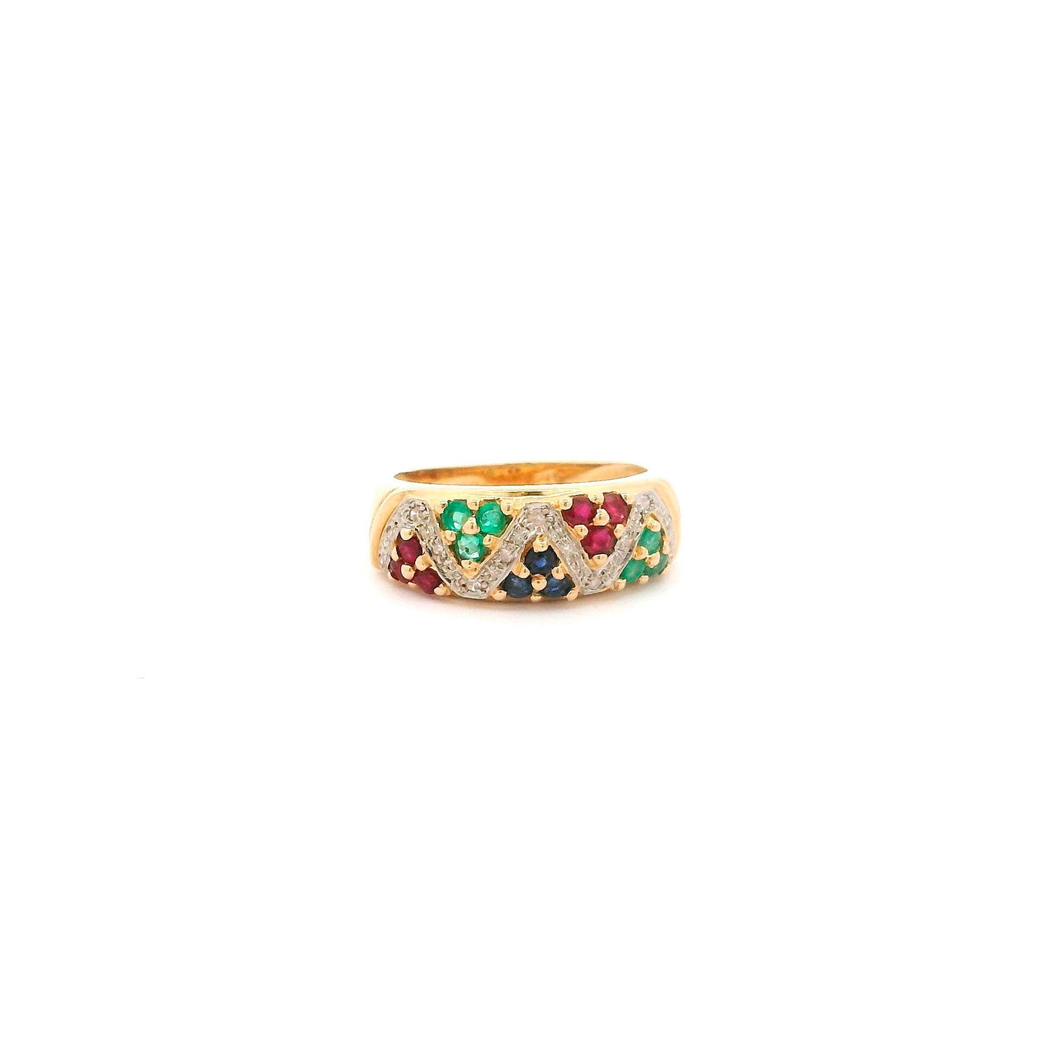 14K Gold Ring with Diamonds, Rubies, Emeralds and Sapphires