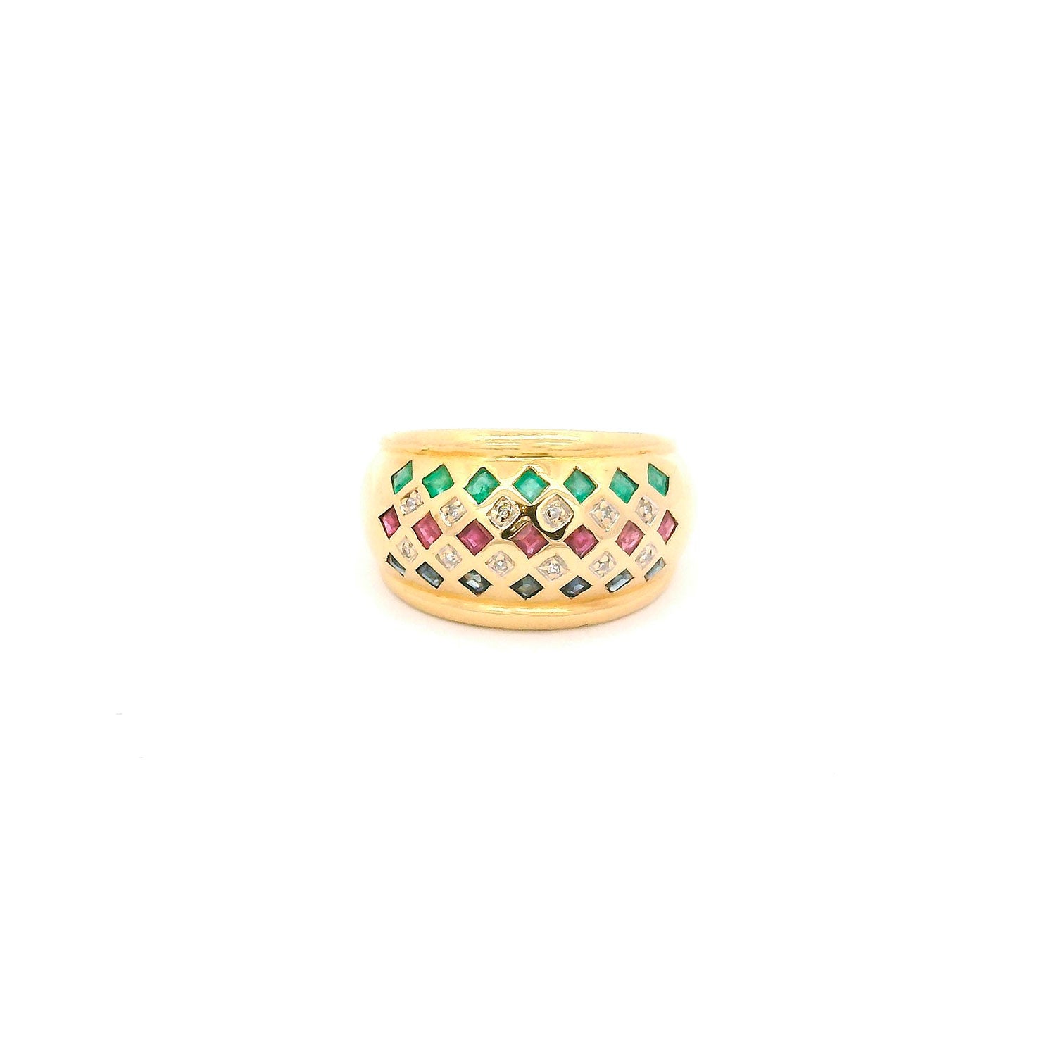 Anillo de Oro con Brillantes, Rubíes, Zafiros y Esmeraldas