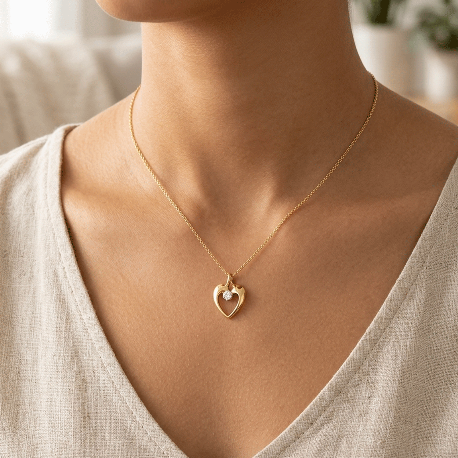 Dije Forma de Corazón en Oro 18k y Brillante