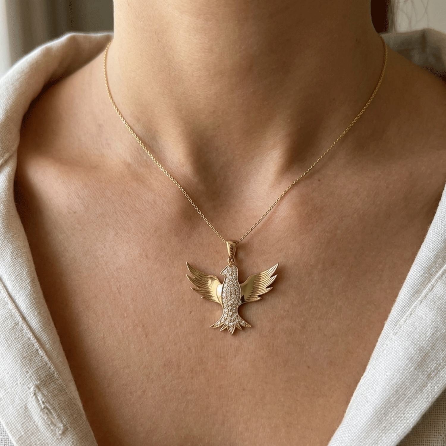 Dije de la Paloma de la Paz en Oro 18k y Brillantes 0,30CT