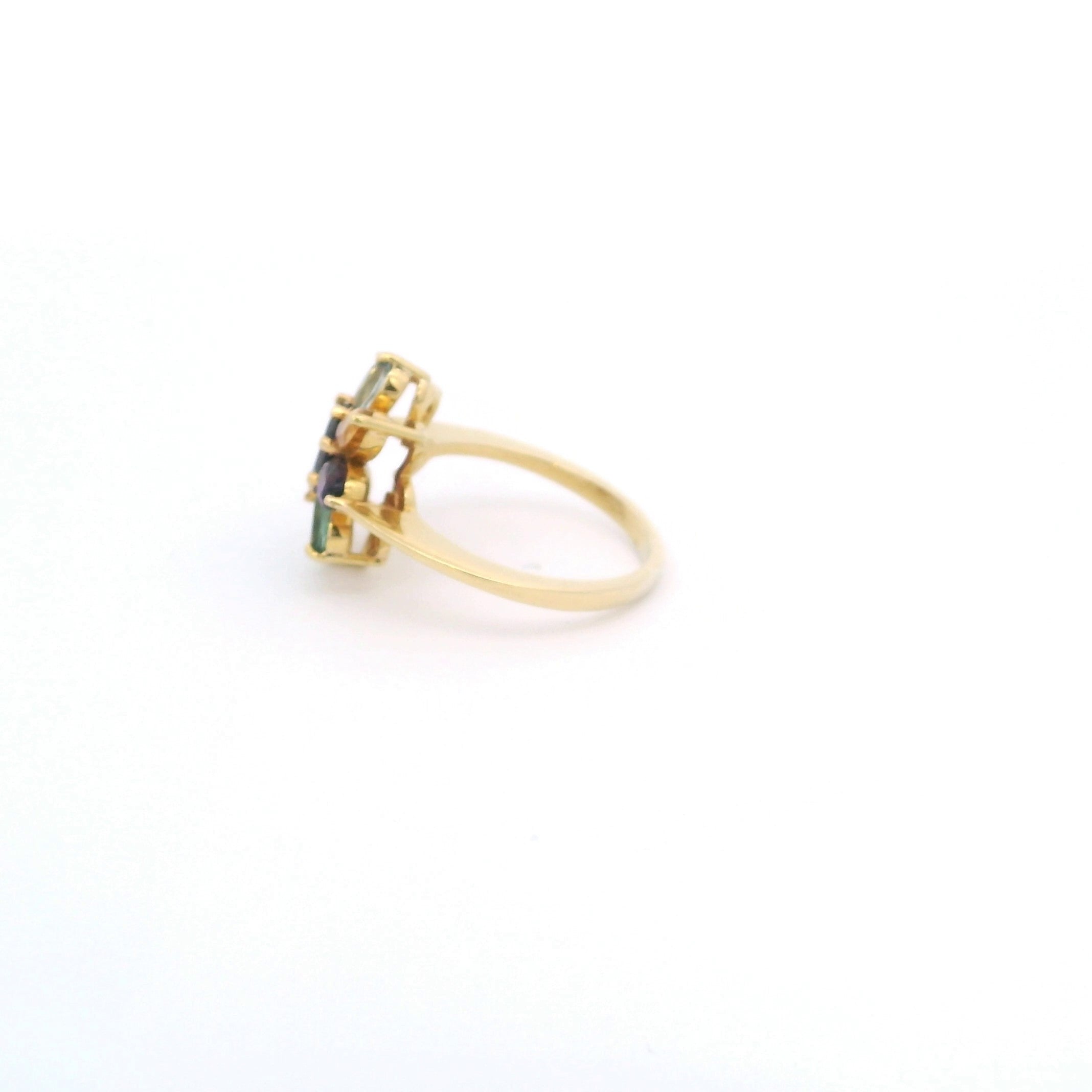 Flower Shaped Gold Ring with Multicolor Navette Stones