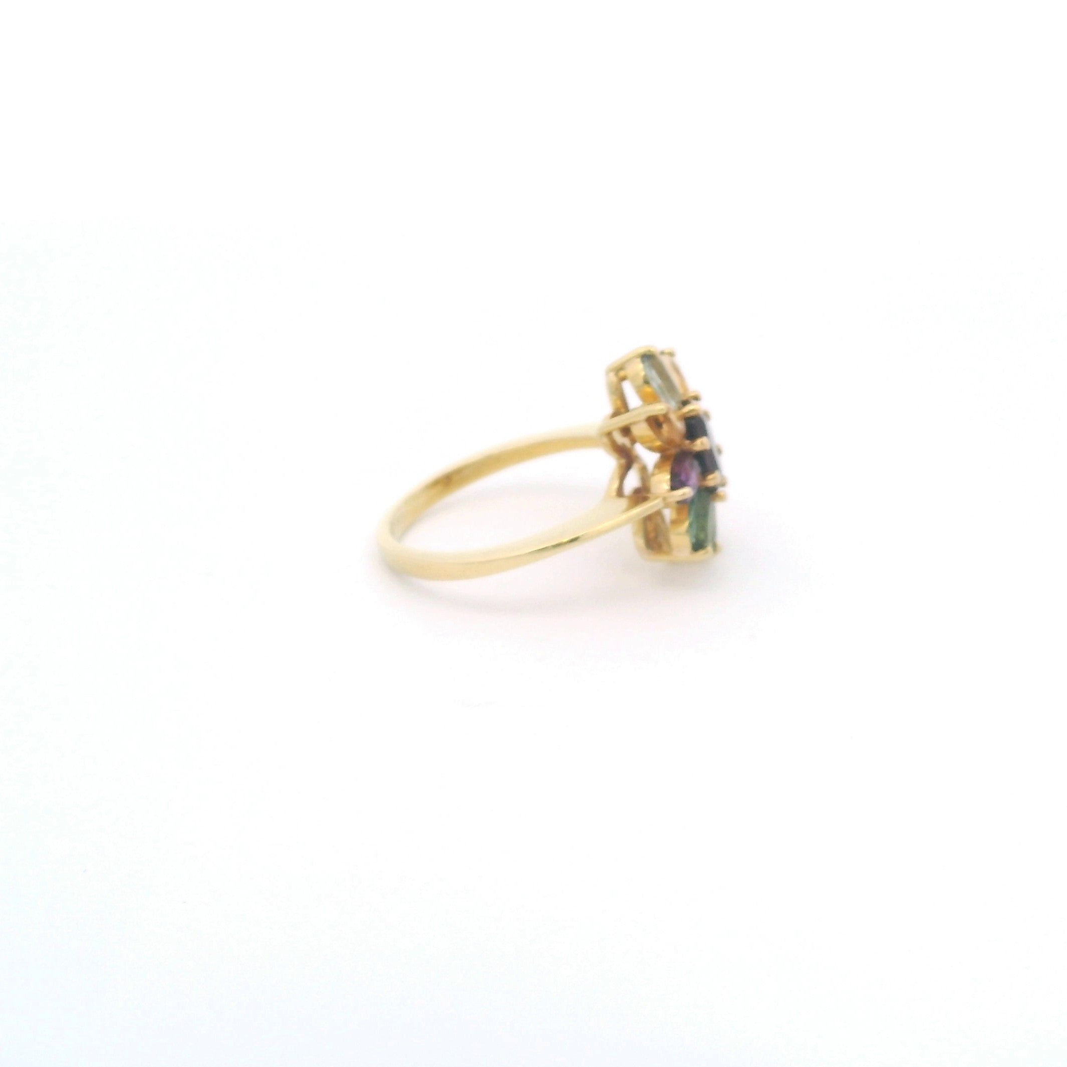 Anillo de Oro Forma de Flor Piedras Navette Multicolor