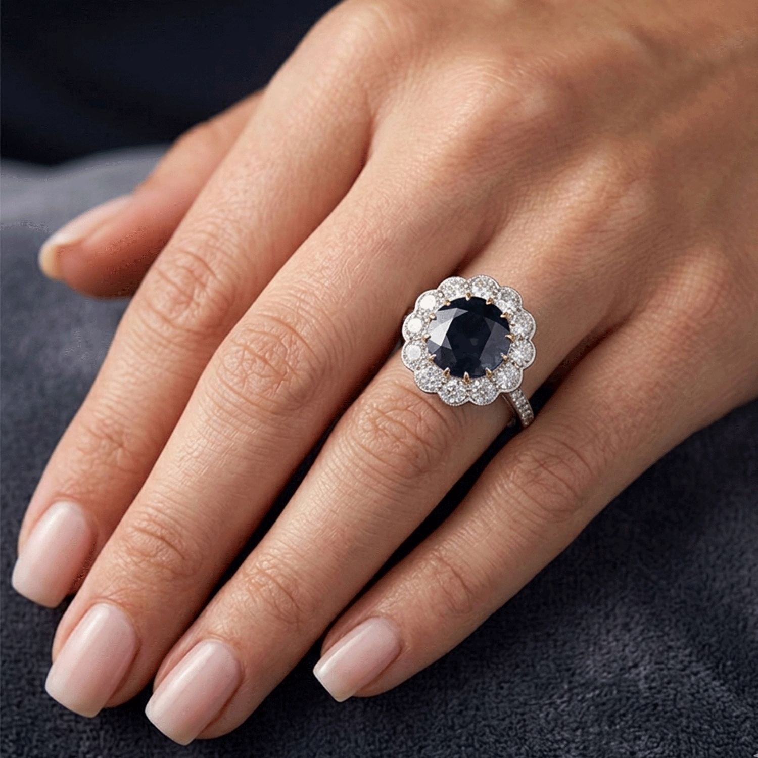 Lady Di Ring: Majestic 2.01ct Natural Sapphire decorated with Diamonds