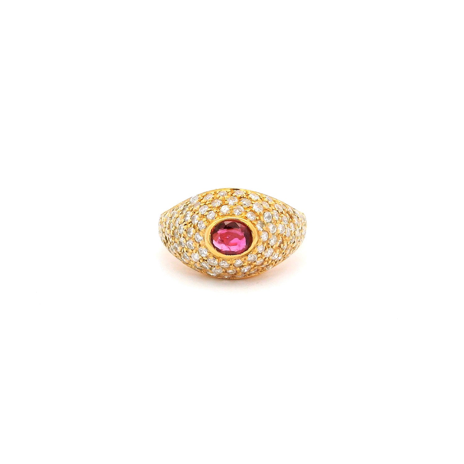 Anillo de Oro con Rubi Central y Brillantes