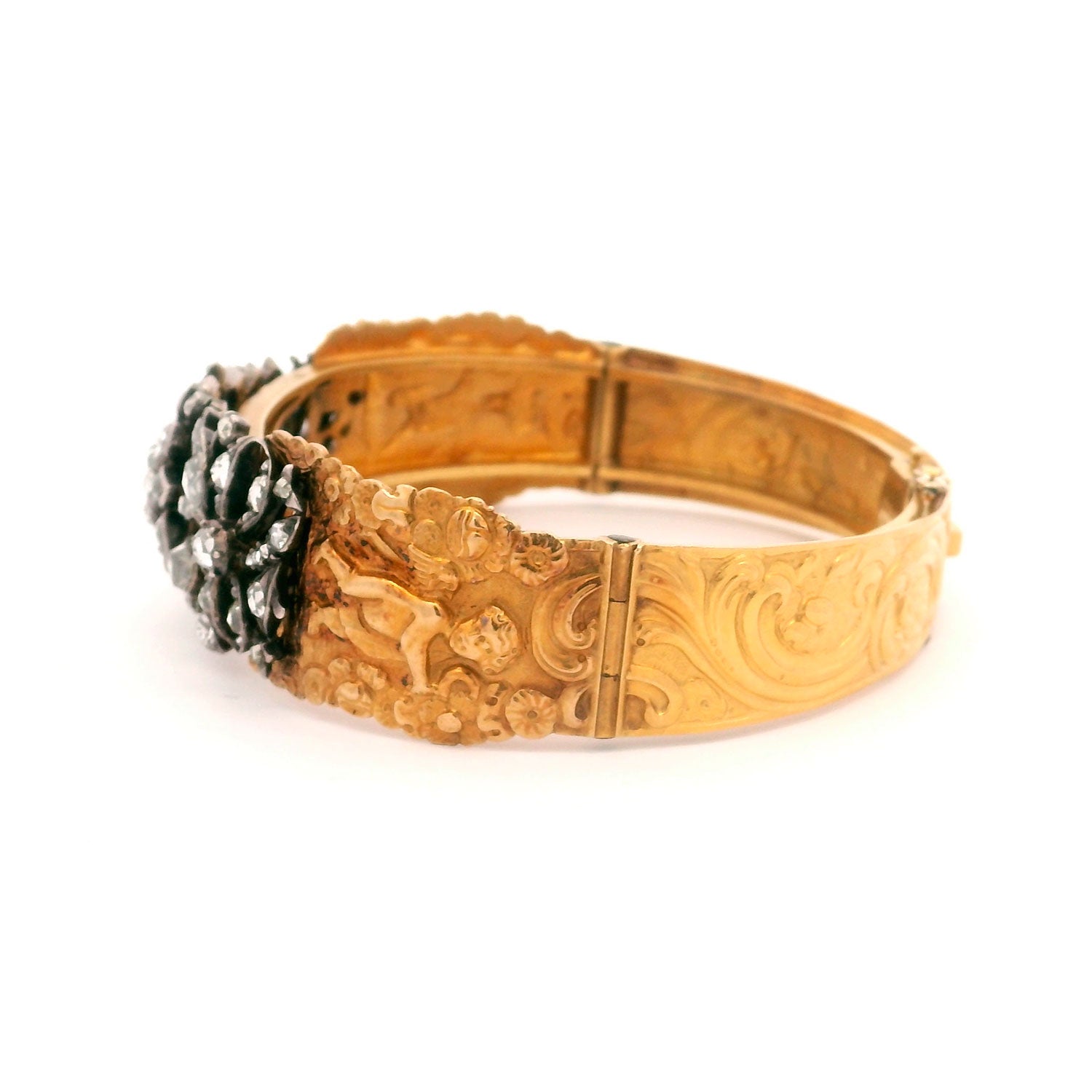 Pulsera Portuguesa de Oro 900 con Diamantes Talla Rosa de principio siglo XIX