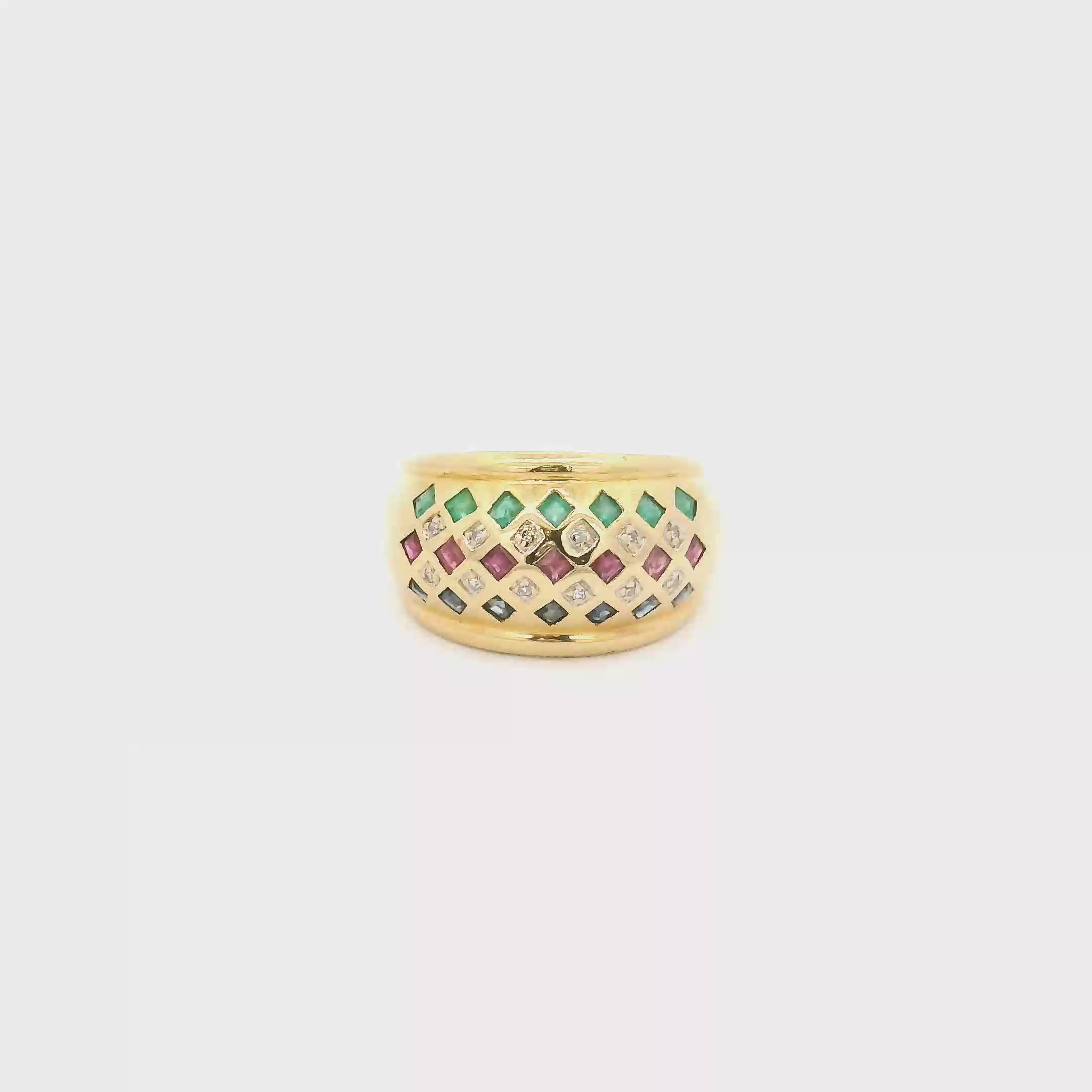 Anillo de Oro con Brillantes, Rubíes, Zafiros y Esmeraldas