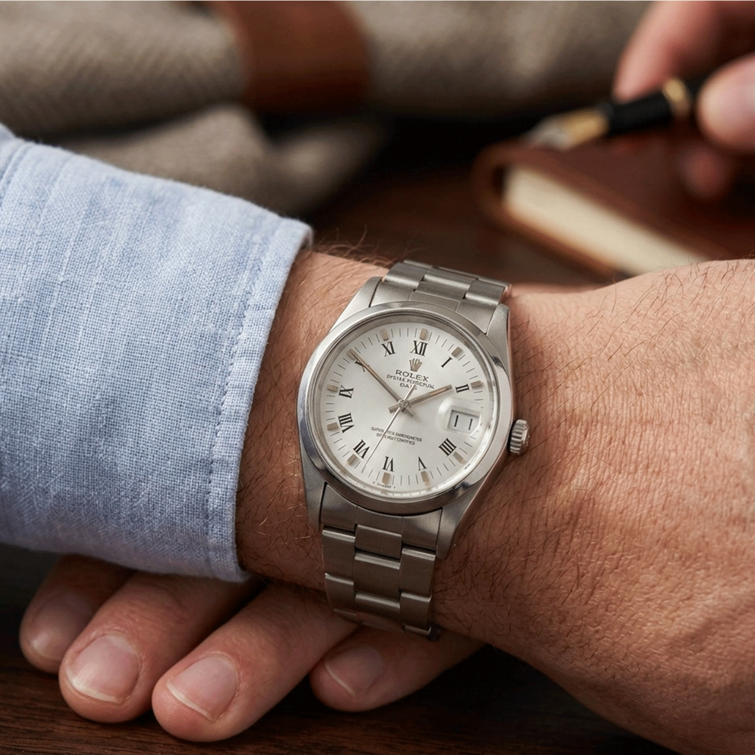 Rolex Date 15000 de acero con malla Oyster