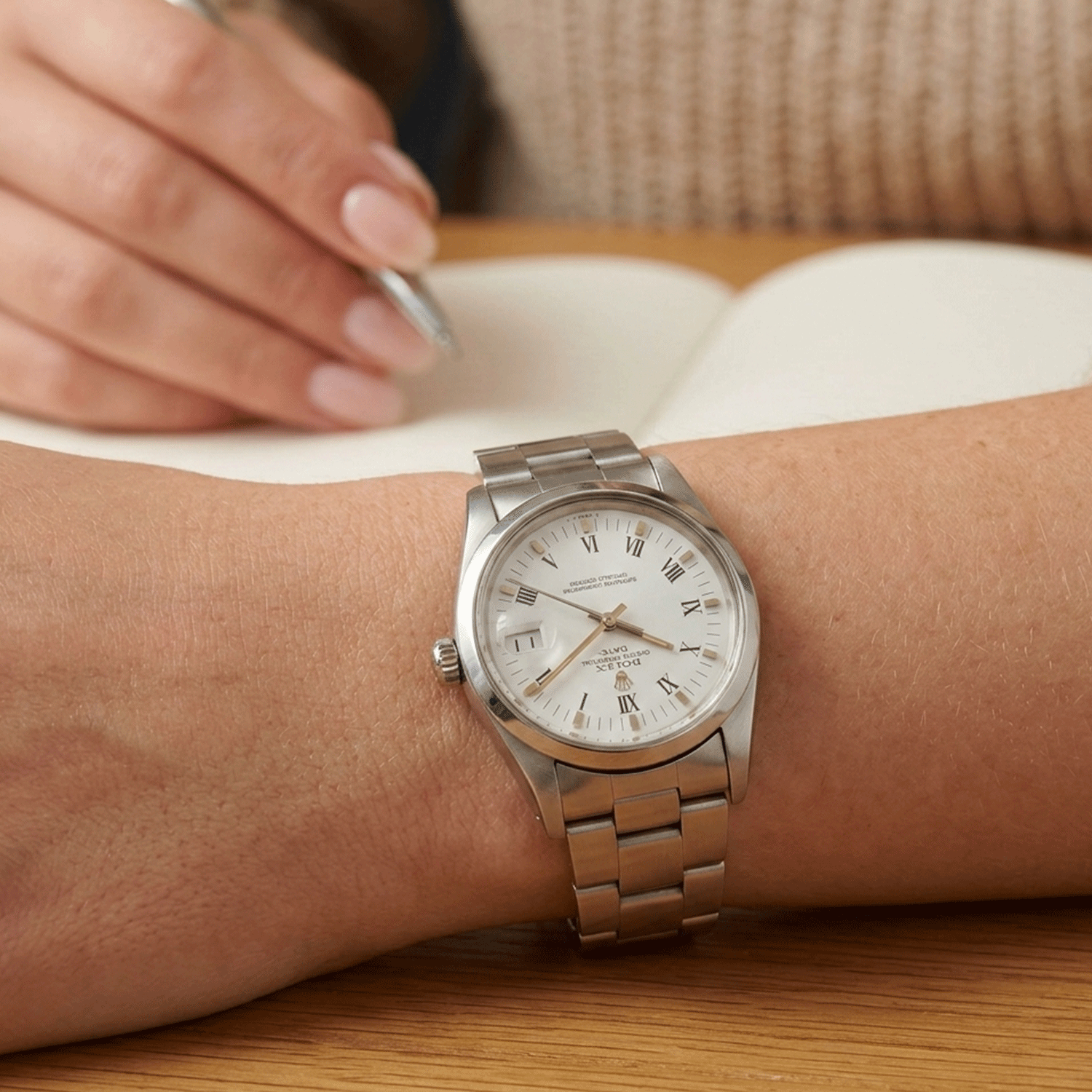 Rolex Date 15000 de acero con malla Oyster