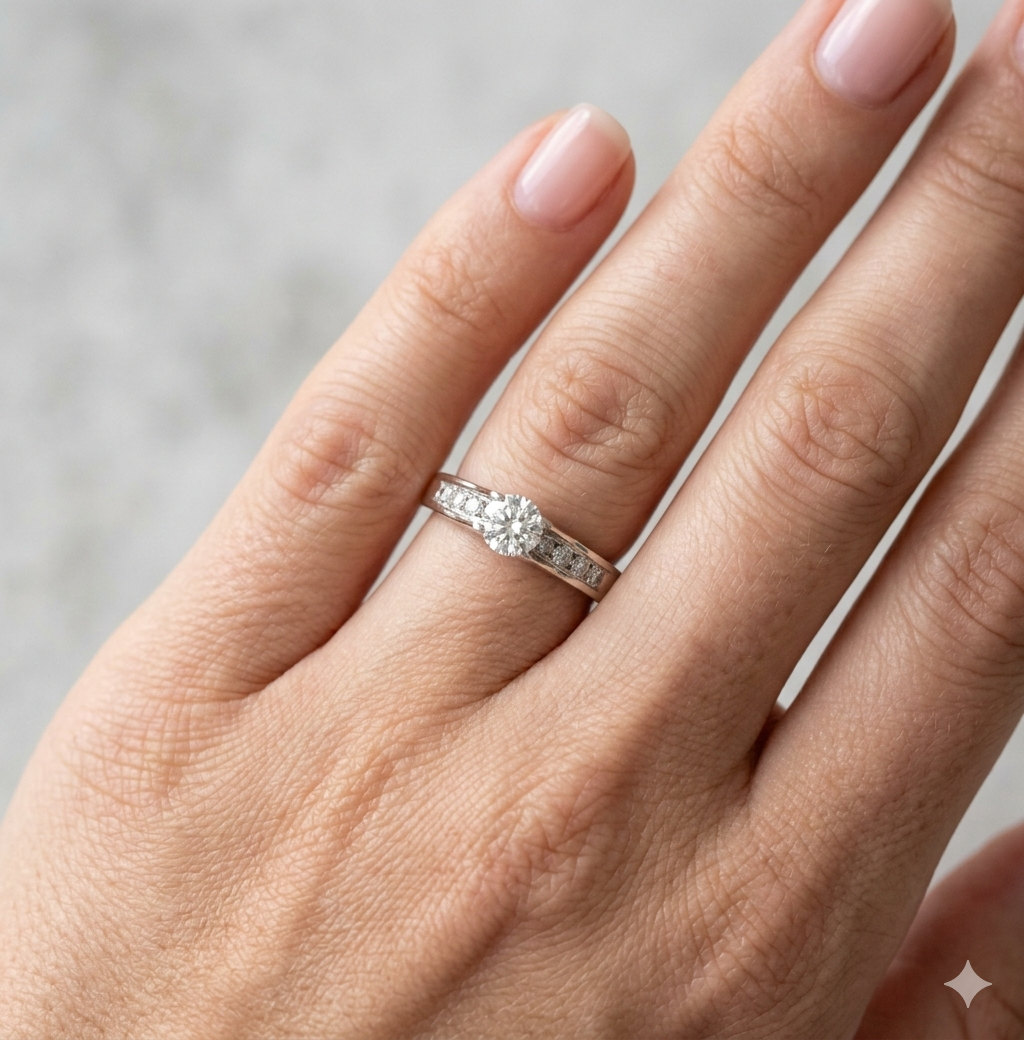 Solitario de Oro Blanco con Brillantes y Brillante Central