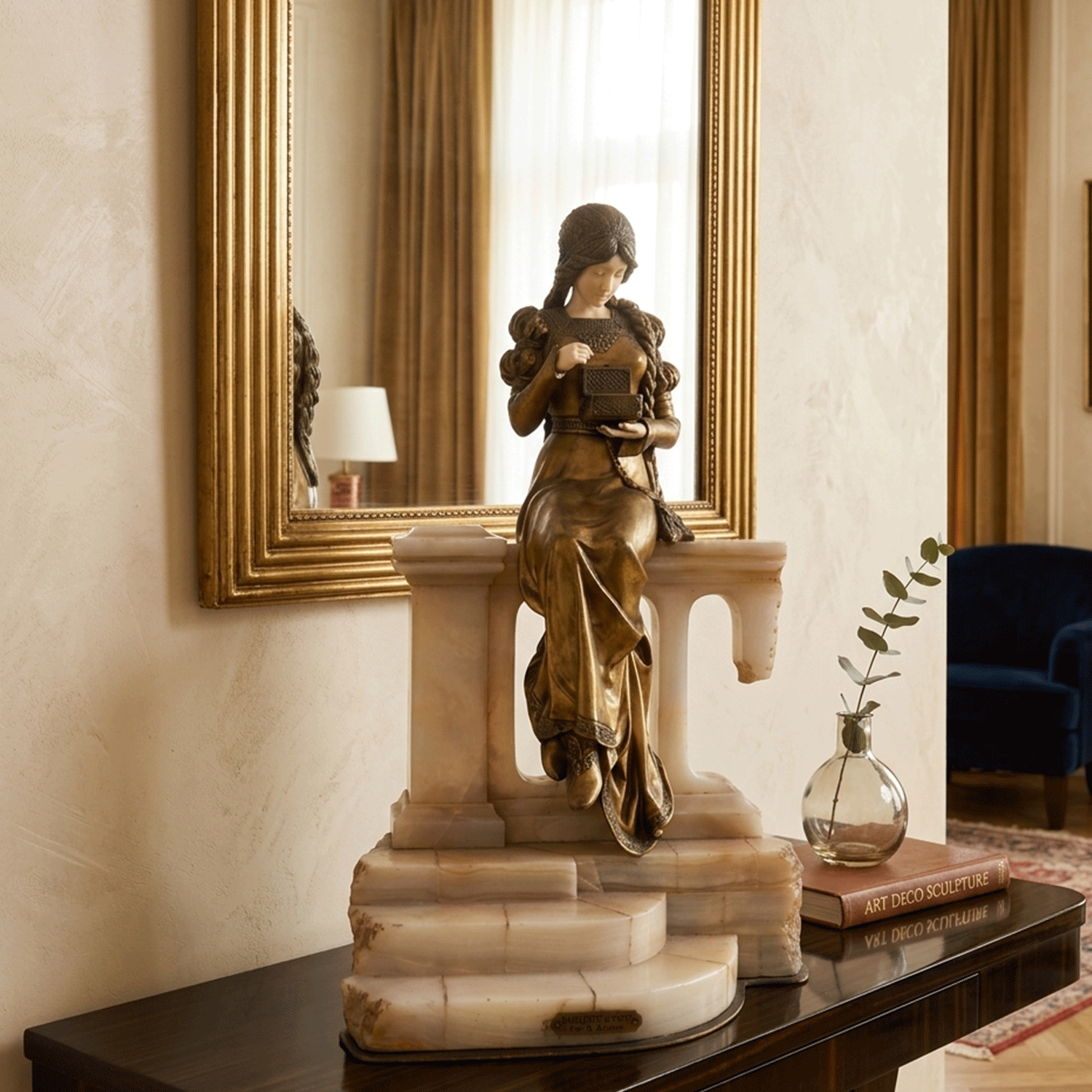 'Margueritte' Escultura en Bronce y Marfil Firmada por Dominique Alonso