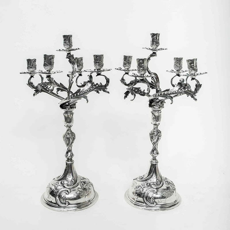 Candelabros de 5 luces Plata Austrohúngaros, Siglo XIX