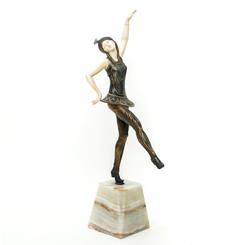 Figura de Bailarina Art Deco en Bronce y Marfil Firmada por Charles Henri Molins, Circa 1920