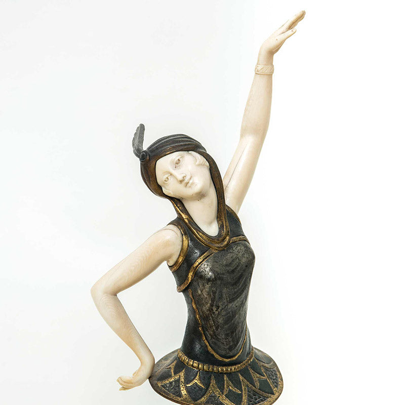 Figura de Bailarina Art Deco en Bronce y Marfil Firmada por Charles Henri Molins, Circa 1920