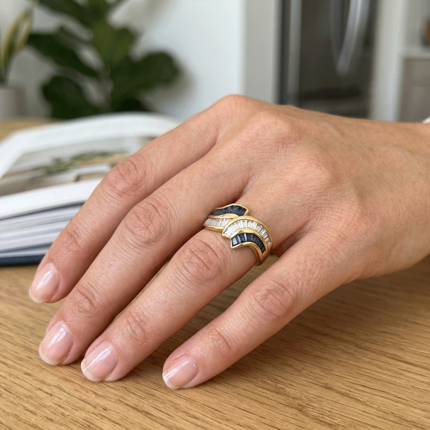 Anillo De Oro Brillantes y Zafiros