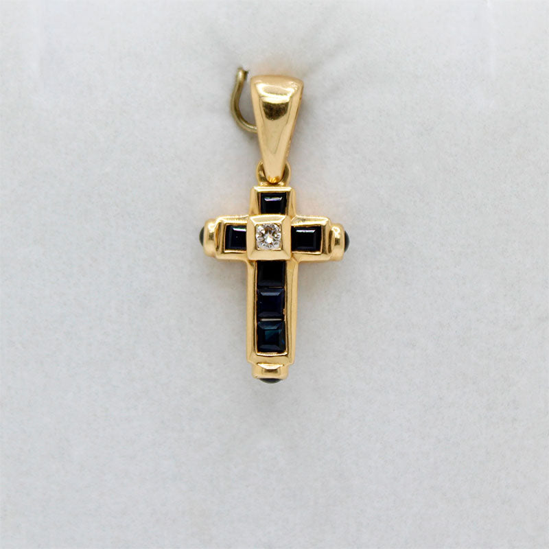 Cruz de Oro con Zafiros 0,68ct  y Brillante 0.6ct