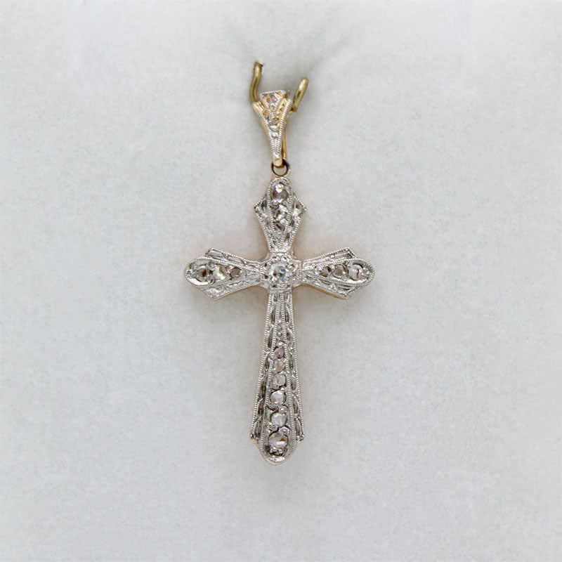 Colgante Cruz de Oro y Platino con Diamantes 0.04ct