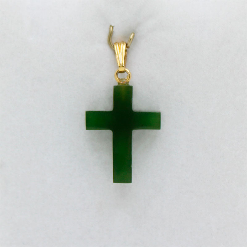 Dije Forma de Cruz en Oro 18k y Piedra Jade