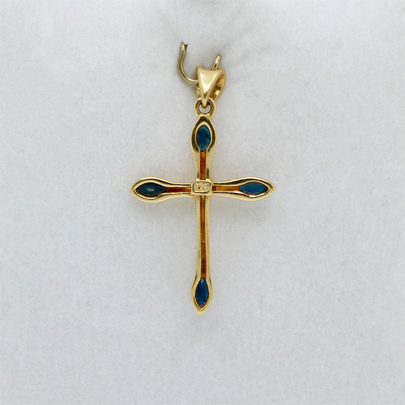 Cruz de Oro con Zafiros 0.16ct y Brillante 0.01ct