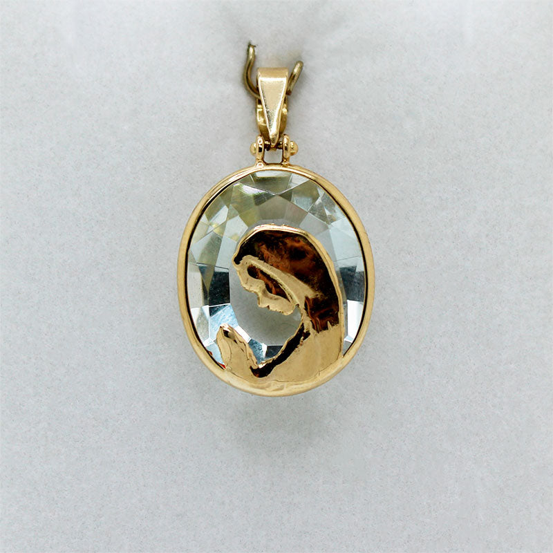 Dije de la Virgen Niña en Oro 18k y Cristal