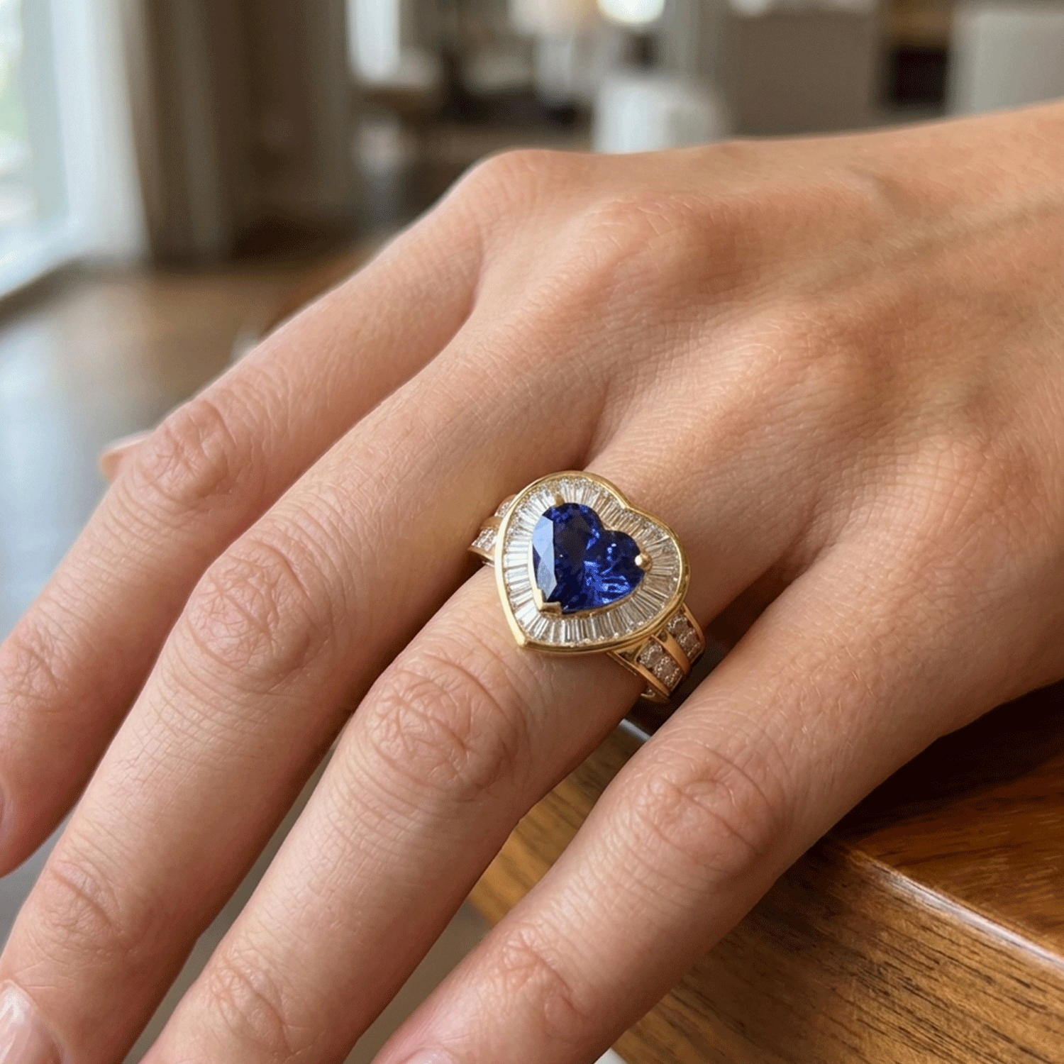 Anillo en forma Corazón de oro 18k, Zafiro Natural 2.11 quilates AGL y brillantes