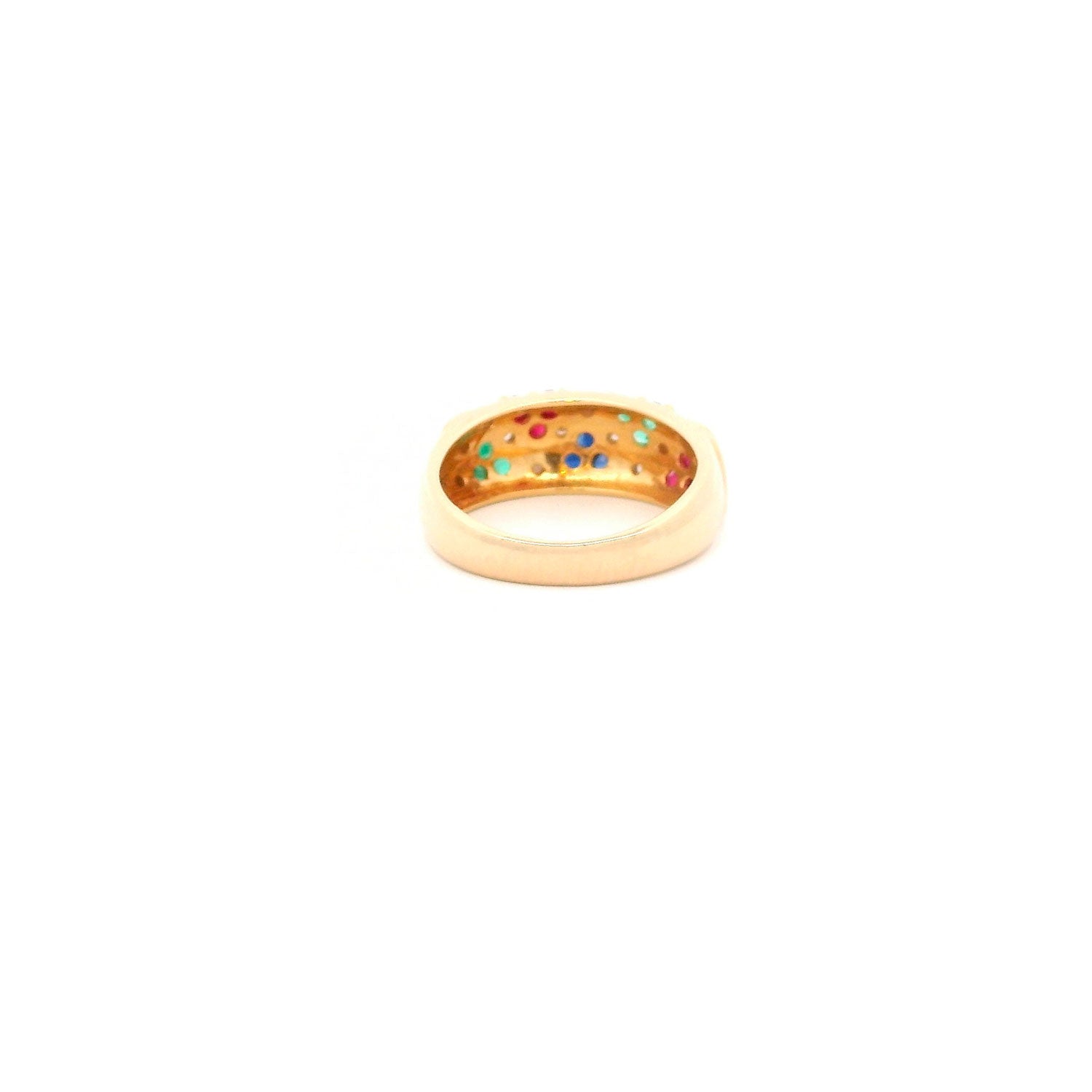 Anillo de Oro 14K con Brillantes, Rubíes, Esmeraldas y Zafiros