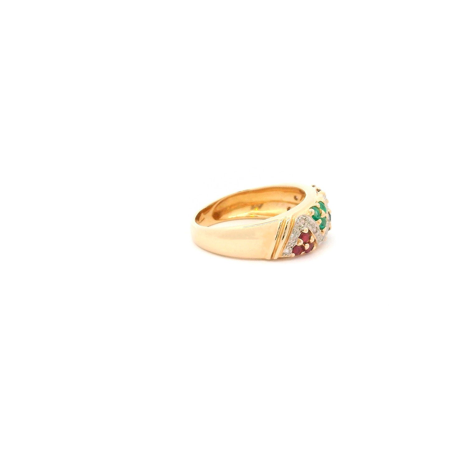 Anillo de Oro 14K con Brillantes, Rubíes, Esmeraldas y Zafiros