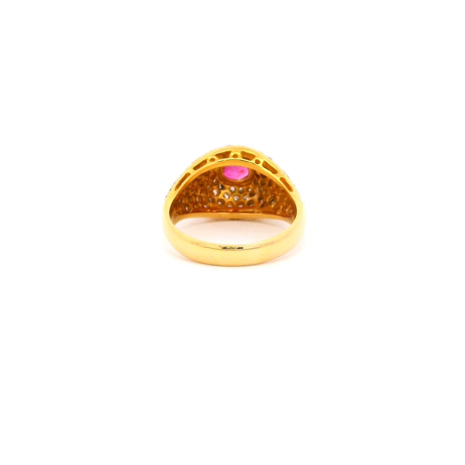 Anillo de Oro con Rubi Central y Brillantes