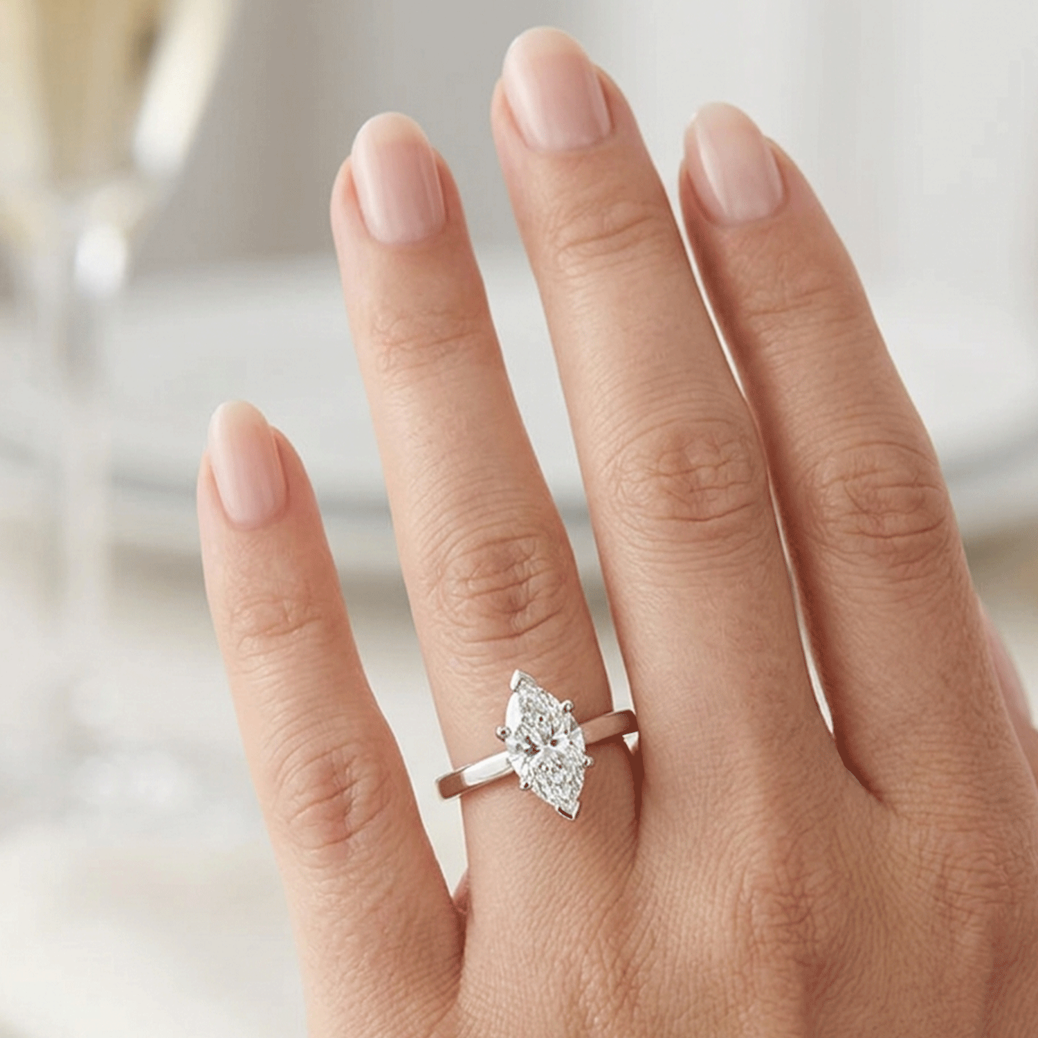 14k gold solitaire with Marquise Diamond 1.11ct GIA